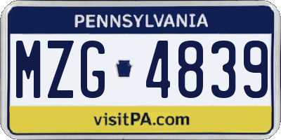 PA license plate MZG4839