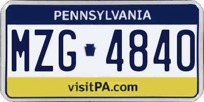 PA license plate MZG4840