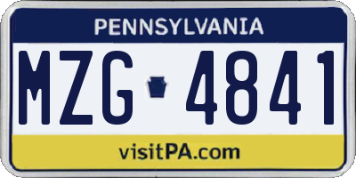 PA license plate MZG4841
