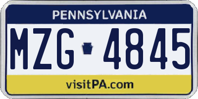 PA license plate MZG4845