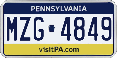 PA license plate MZG4849