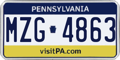 PA license plate MZG4863