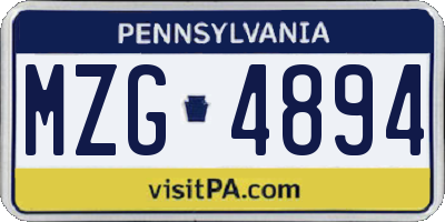 PA license plate MZG4894