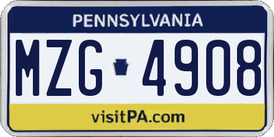 PA license plate MZG4908