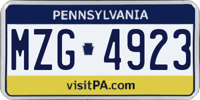 PA license plate MZG4923
