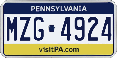 PA license plate MZG4924