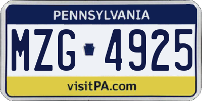 PA license plate MZG4925