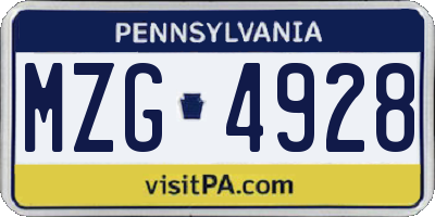 PA license plate MZG4928