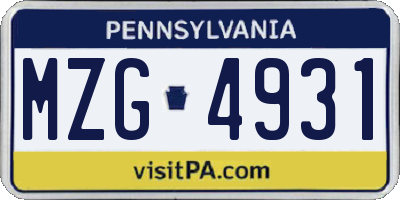 PA license plate MZG4931