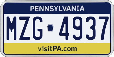 PA license plate MZG4937