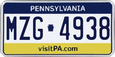 PA license plate MZG4938