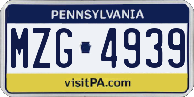 PA license plate MZG4939