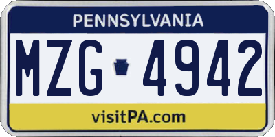 PA license plate MZG4942