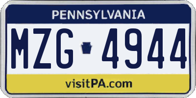 PA license plate MZG4944