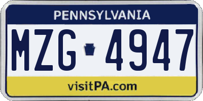 PA license plate MZG4947