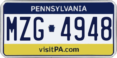 PA license plate MZG4948
