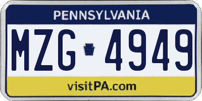 PA license plate MZG4949