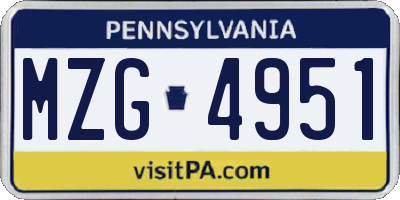 PA license plate MZG4951