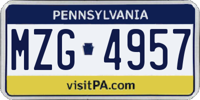 PA license plate MZG4957