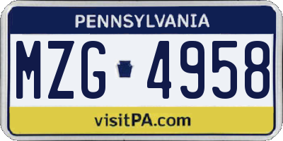 PA license plate MZG4958
