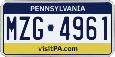 PA license plate MZG4961
