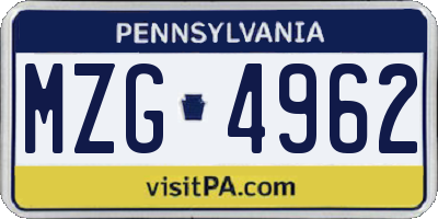 PA license plate MZG4962