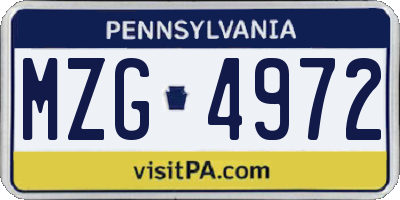PA license plate MZG4972