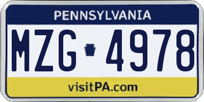 PA license plate MZG4978