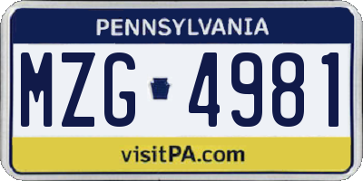 PA license plate MZG4981