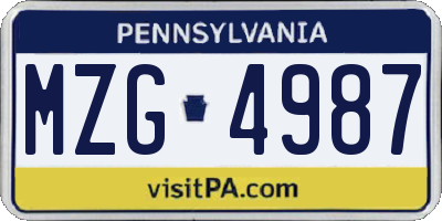 PA license plate MZG4987
