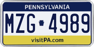 PA license plate MZG4989