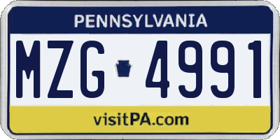 PA license plate MZG4991