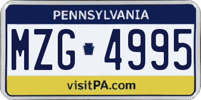 PA license plate MZG4995