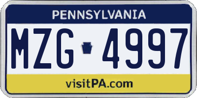 PA license plate MZG4997