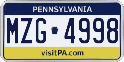PA license plate MZG4998