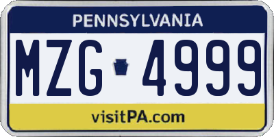 PA license plate MZG4999