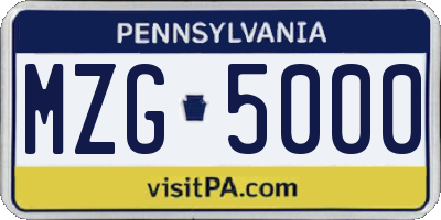PA license plate MZG5000