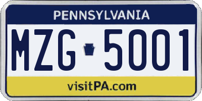 PA license plate MZG5001