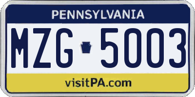 PA license plate MZG5003