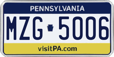 PA license plate MZG5006