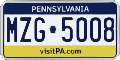 PA license plate MZG5008