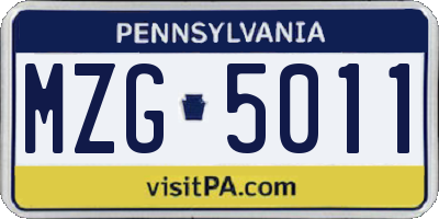 PA license plate MZG5011