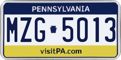 PA license plate MZG5013
