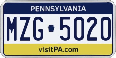 PA license plate MZG5020
