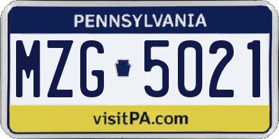 PA license plate MZG5021