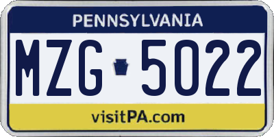 PA license plate MZG5022