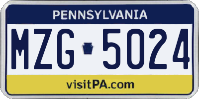 PA license plate MZG5024