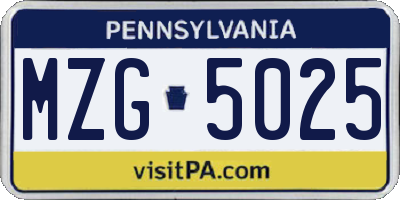 PA license plate MZG5025