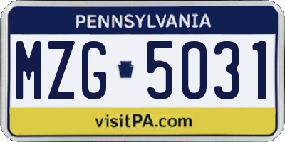 PA license plate MZG5031