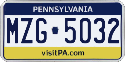 PA license plate MZG5032